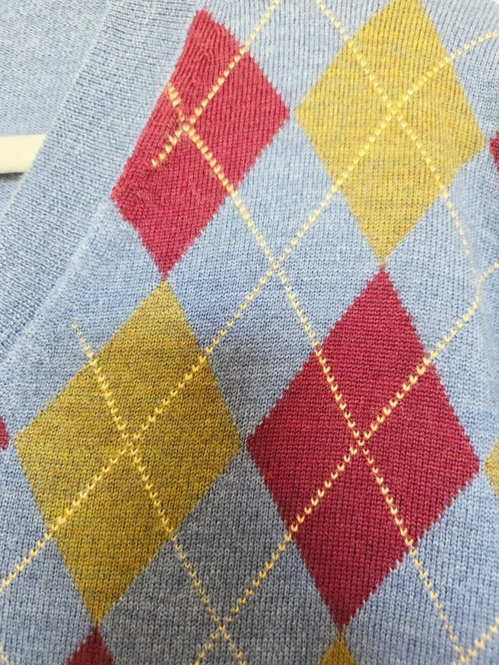 Vintage'90s Robert Talbott Argyle 100% Merino Wool V-Neck Sweater Blue